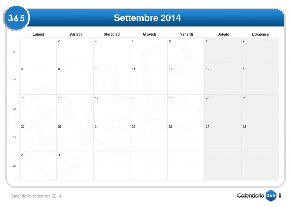 Calendario settembre 2014